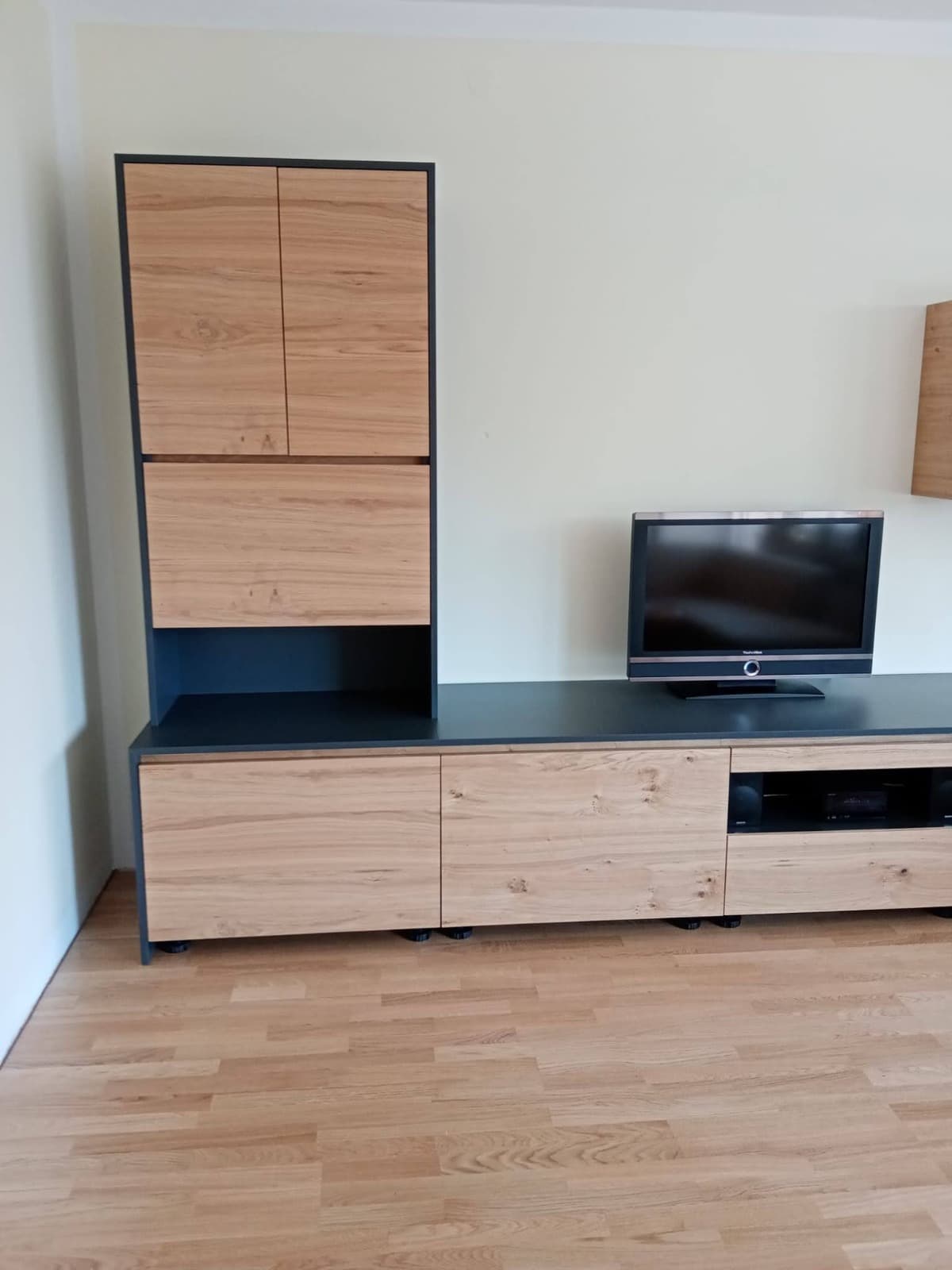 Media wall with TV board in the finished living room