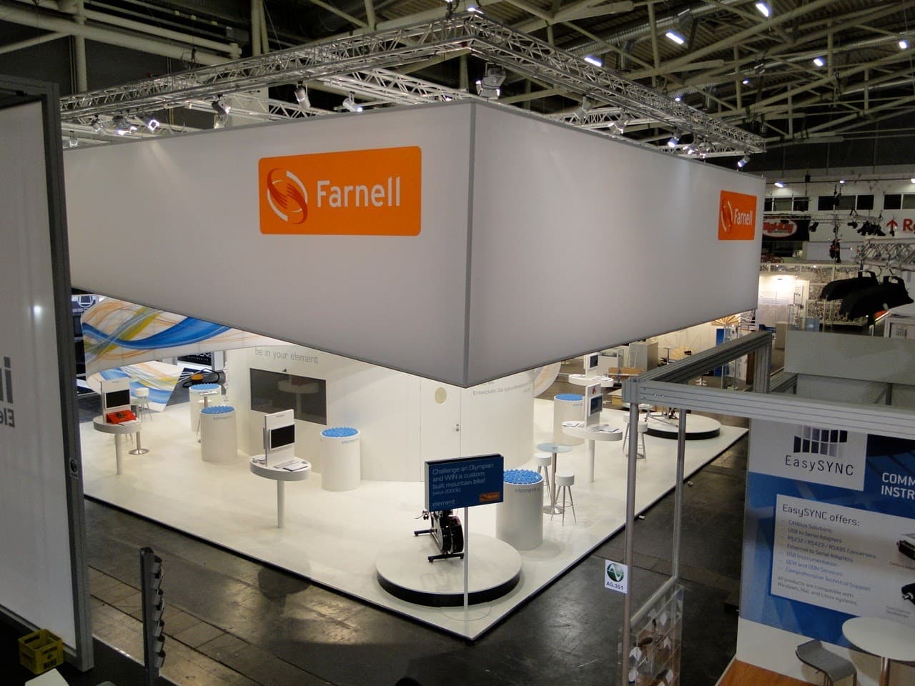 Exhibition stand with presentation kiosk for element14